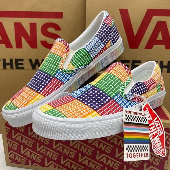 Vans WMNS Shoes - Multicolor Classic Slip-On (Pride) Multi/True White Sneakers - Picture 6 of 16